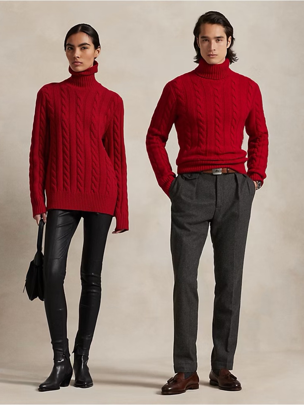 Unisex Polo Ralph Lauren Red Cable-Knit Wool-Cashmere Sweater Size Large